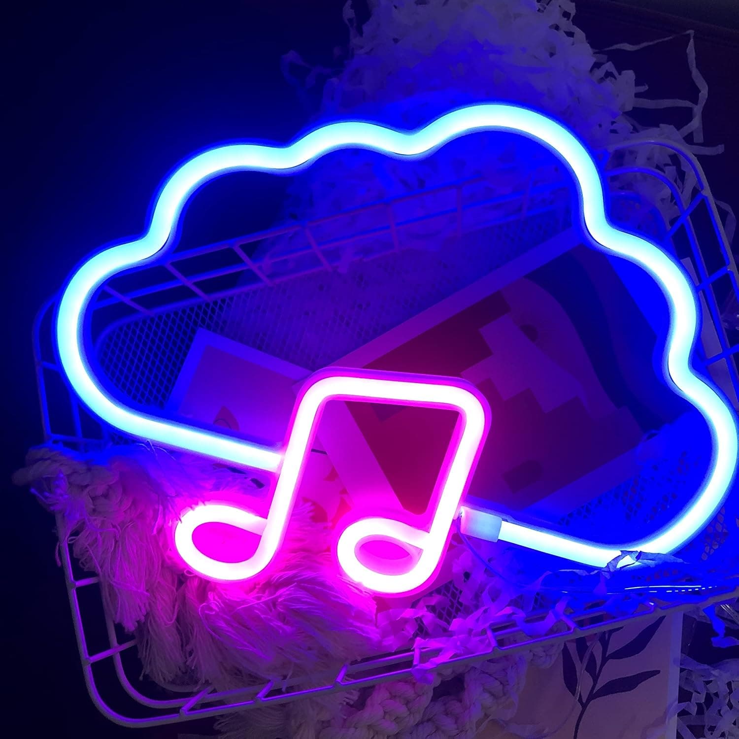 Dabestapp Cloud Neon Sign, Led Cloud Music Neon Lights Blue/Pink USB Powered Battery or for Christmas Kids Room, Bedroom, Girls, Wedding, Living Room Party, Bar,Party, for Wall Decor