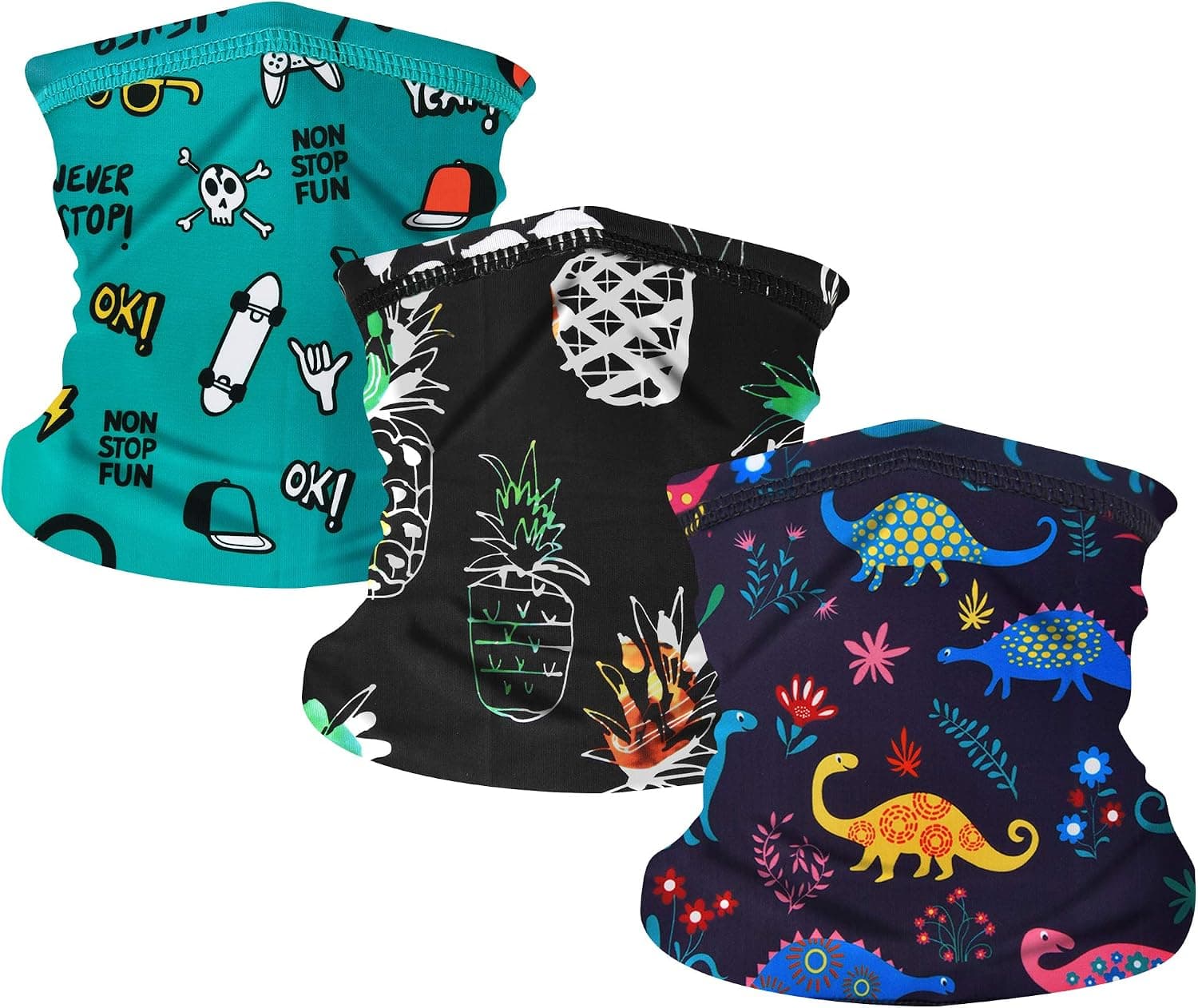 MCTi Kids Neck Gaiter Sun UV Protection Thin Face Cover Mask Headband for Cycling Fishing 3 Packed