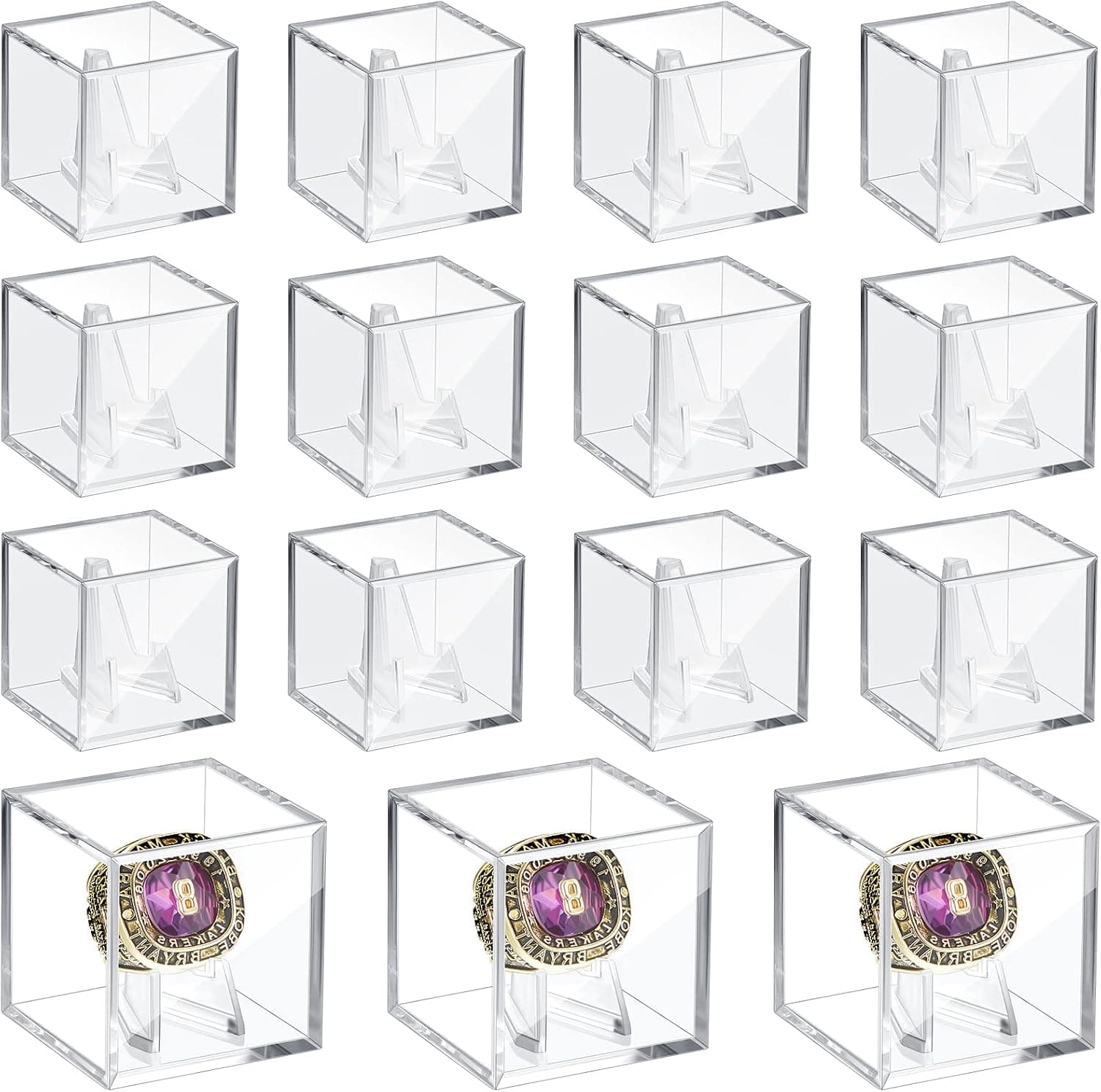 Championship Ring Display Case Clear Acrylic Display Case Mini Acrylic Easel Stands Challenge Coin Holder Acrylic Stands for Display Box and Stand Holder Clear UV Ring Holder, 1.77 Inch Tall (15 Sets)