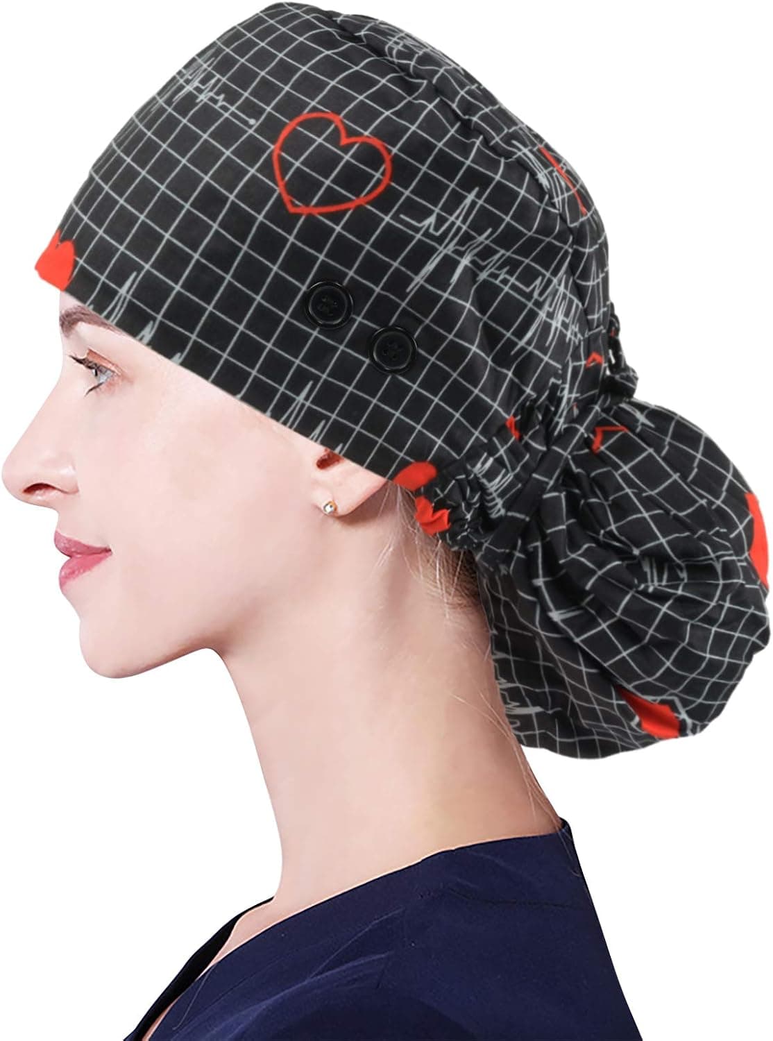 Yseoul Working Cap with Buttons and Sweatband for Women, Adjustable Working Hat Ponytail Holder, Long Hair Tie Back Hats
