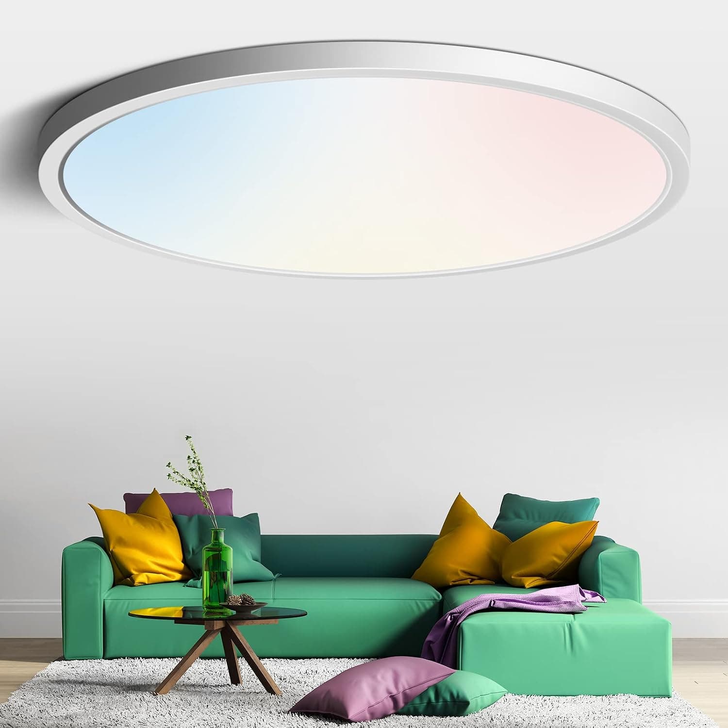 12 Inch LED Ceiling Light Fixture Flush Mount, 24W Round Light Fixtures Ceiling Mount, 2800K/4000K/6500K 3 Colors Selectable, 3200LM Flat Slim Low Profile Ceiling Lights for Bedroom Kitchen Basement