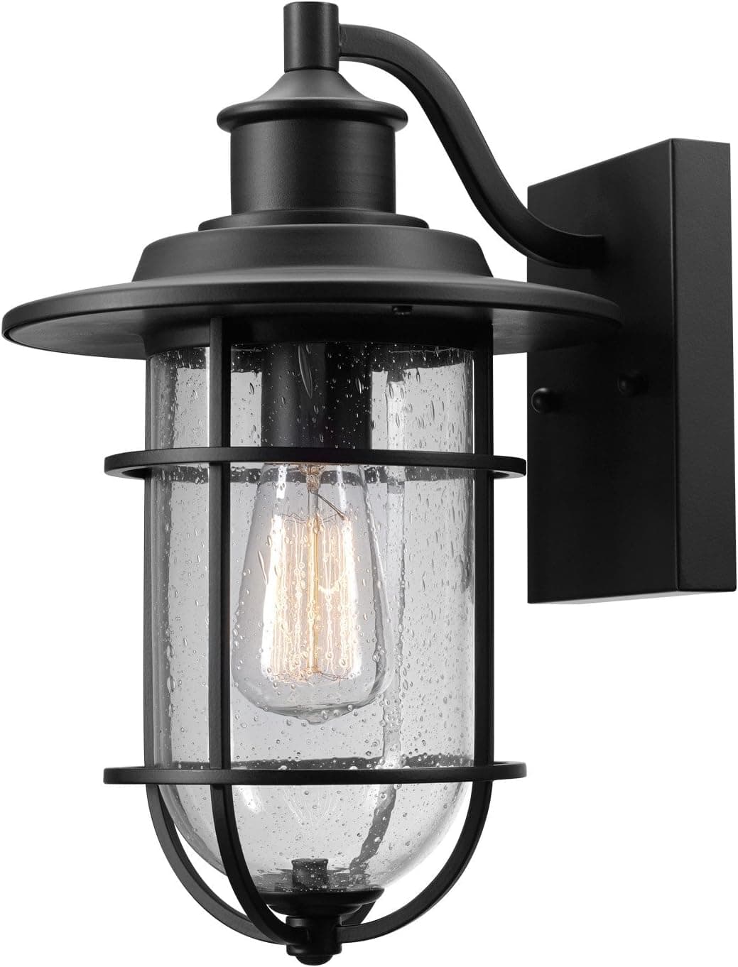 Globe Electric 44094 1-Light Outdoor/Indoor Wall Sconce, Black, Seeded Glass Shade, Outdoor Lighting Modern, Wall Lighting, Porch Light, Patio Décor, Outdoor Light Fixture, Weatherproof