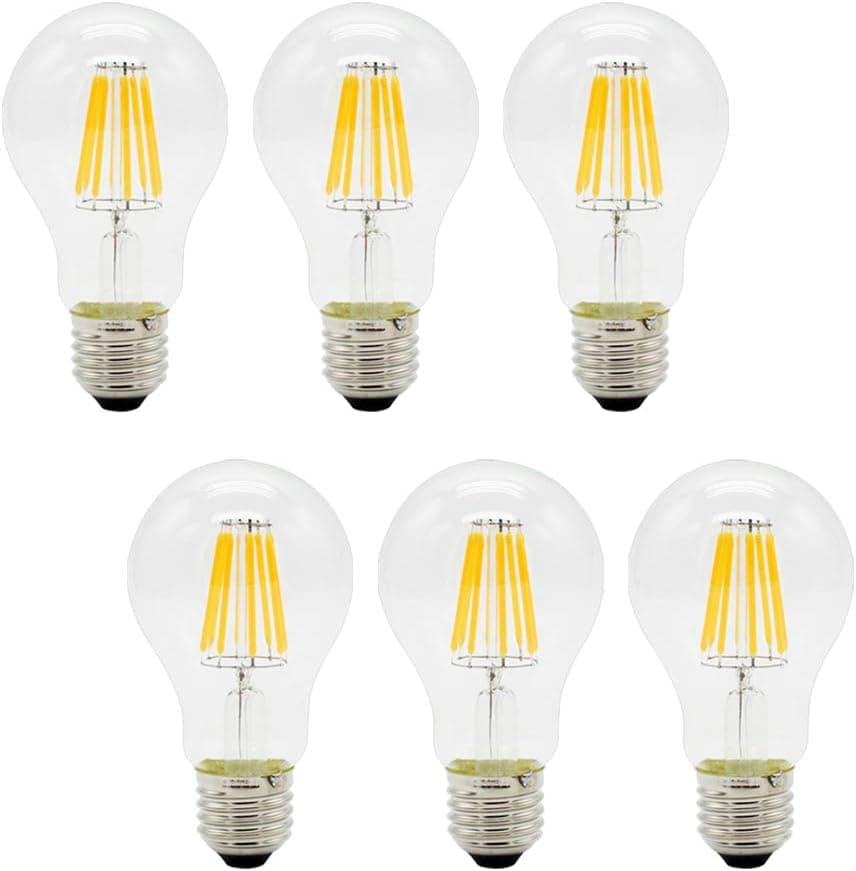 Dimmable Vintage E27 LED Filament Light Bulb 8W A60 Warm White 2700k 80W Equivalent - Packs of 6