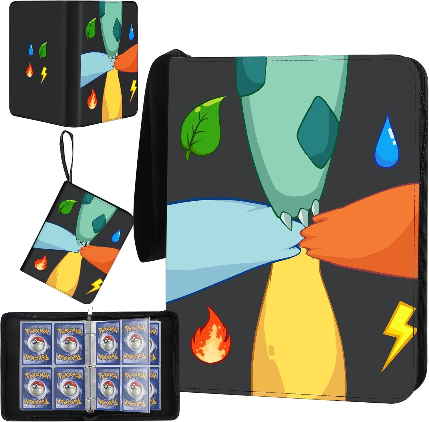Carrying Card Binder Compatible with Pokemon Card , 3-ring Design, 4-Pockets, 400 Card Pockets Trading Card Games Collection Binder with Sleeves