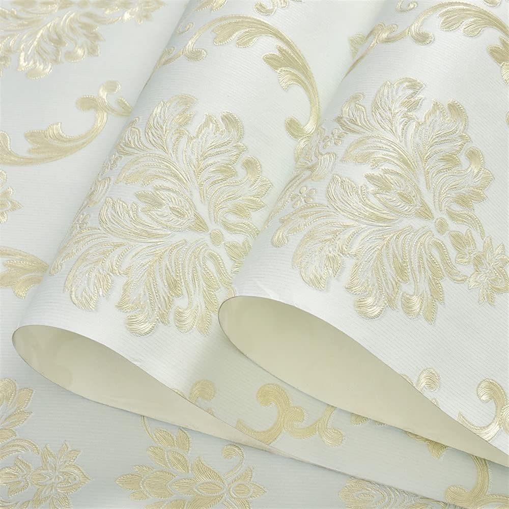 WXXGY Beige Blue Floral Textured Luxury Classic Wallpaper, Bedroom Living Room Home Decor Waterproof Vinyl PVC Wall Paper Roll (Color : Blue, Dimensions : 10mx53cm)