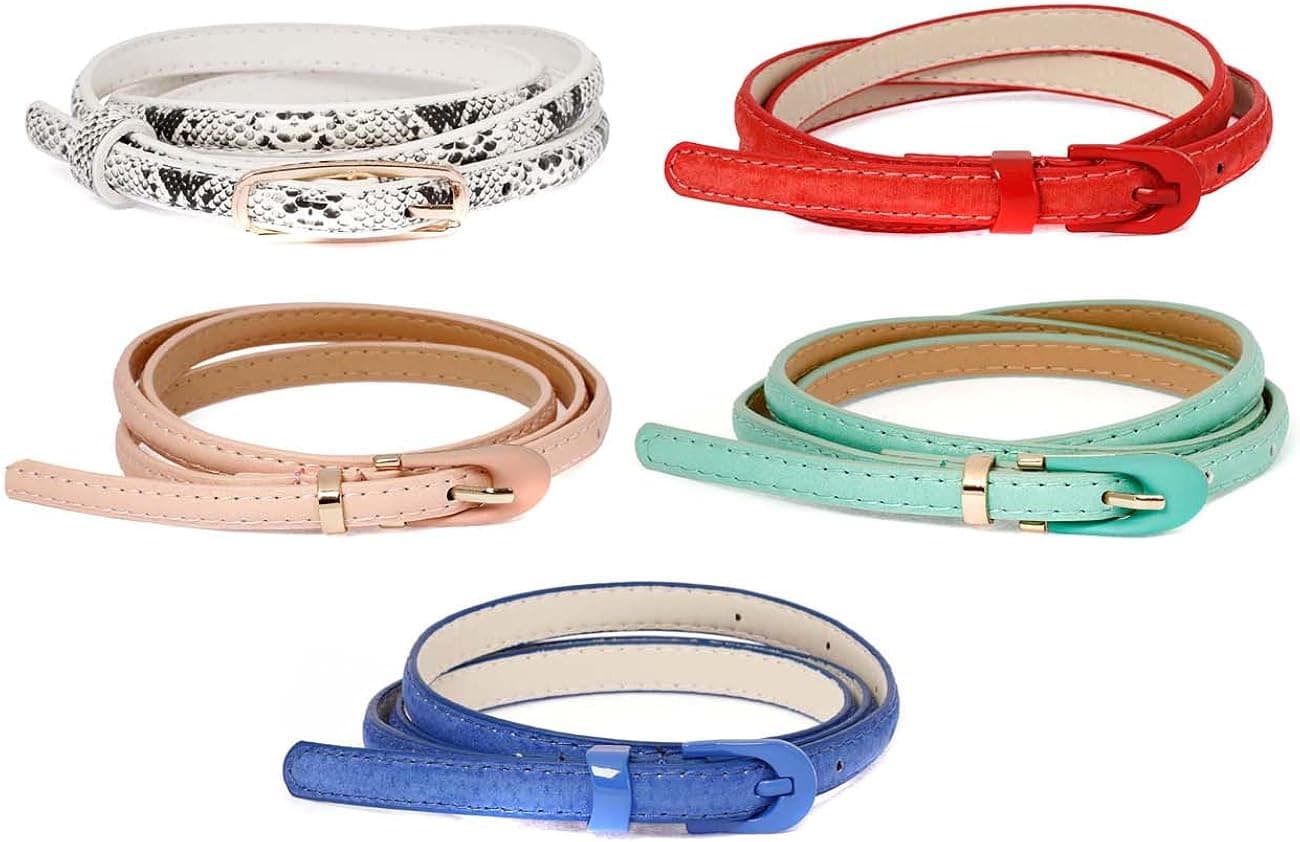 b.m.c BMC Womens 5pc Mix Color Faux Leather Fashion Statement Skinny Belt Bundles
