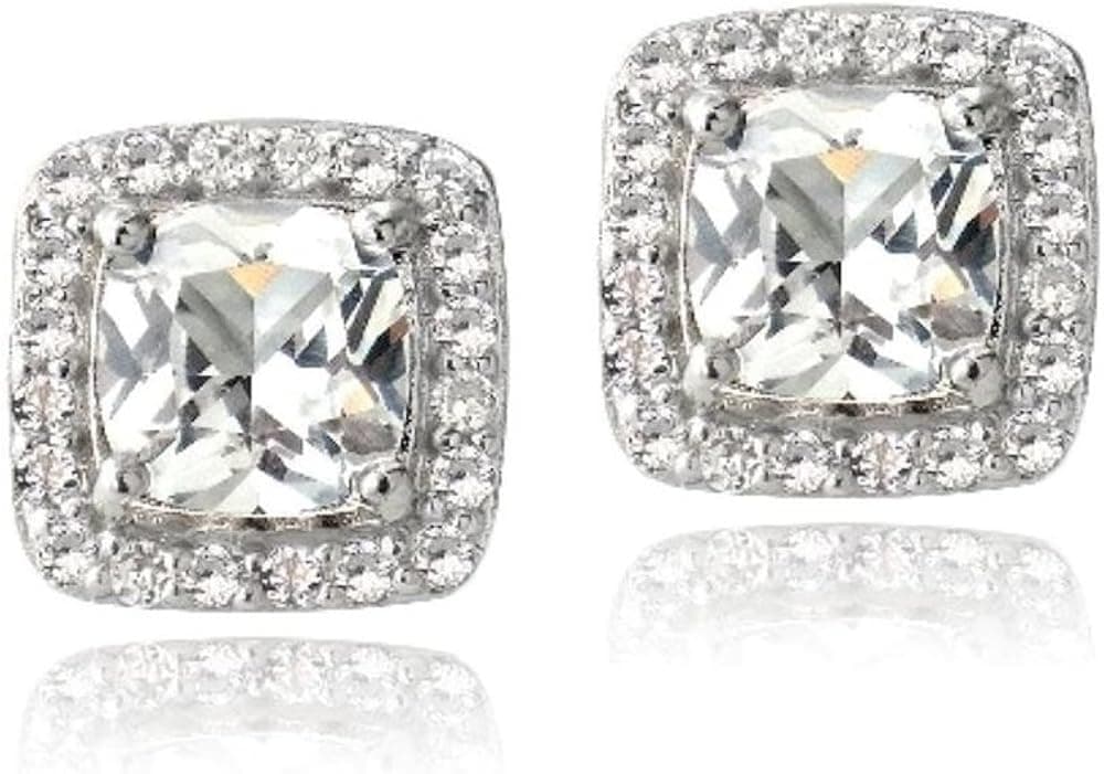 Sterling Silver 3.5Ct Simulated White Sapphire Cushion-Cut Stud Earrings