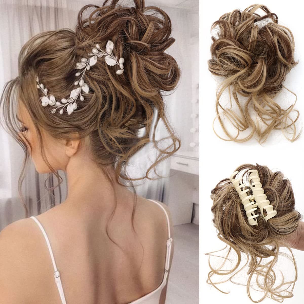 TOPCOT Messy Bun Claw Clip Messy Bun Hair Piece Tousled Updo Hair Bun Synthetic Messy Bun Hair Piece Fake Hair Bun for Women Girls (12H24#)