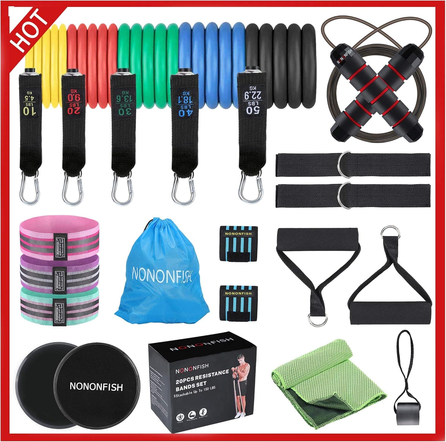 20 PCS Portable Resistance Bands With Handles Set, Workout Bands Resistance For Women/Man, Elastic Mobility Powerlifting Bands For Strength Training, Physical Therapy Yoga Pilates excercise.