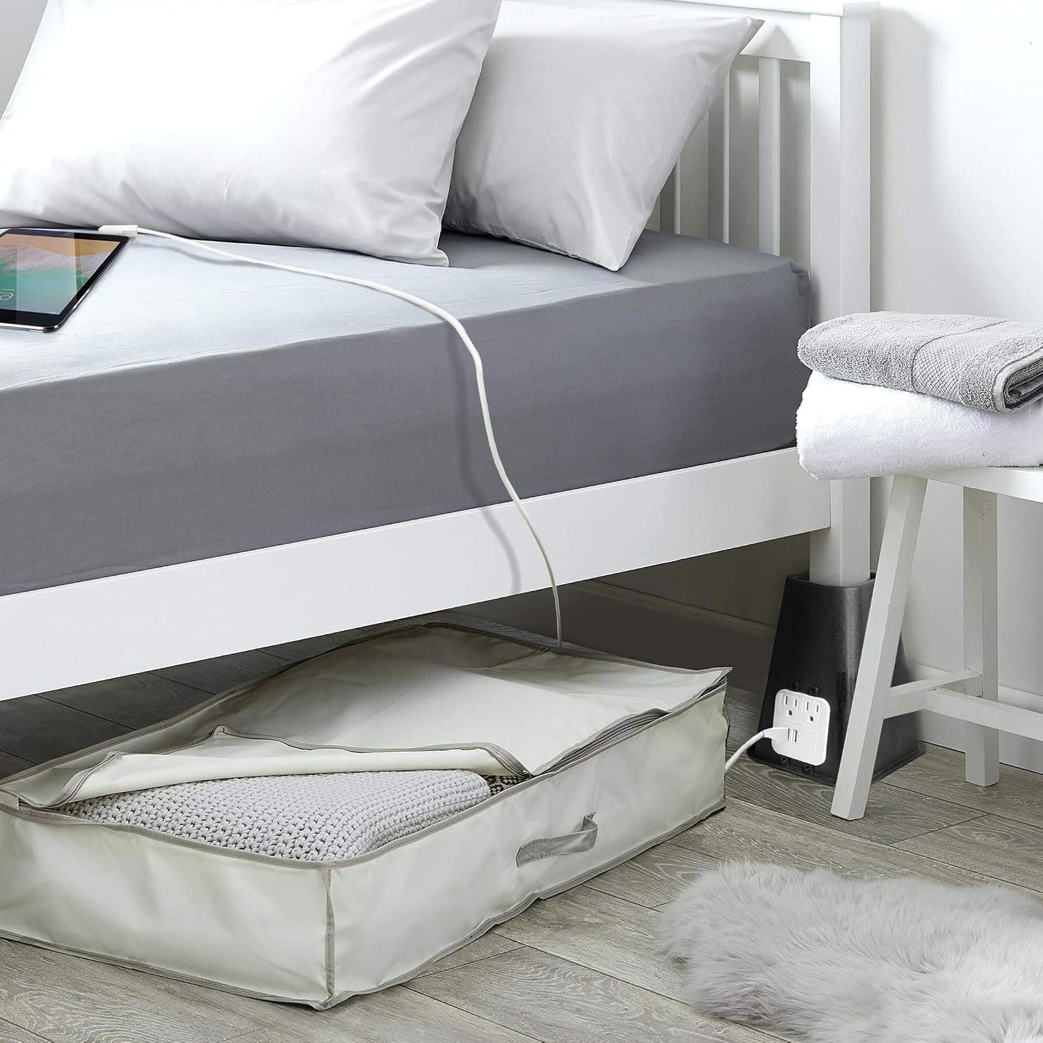Bee Neat Bed Riser Set with USB - Adjustable Furniture Risers for Desk, Dorm Rooms, Table & Chair Legs, Sofa - Bunk Bedpost - Desk Risers for Desk Legs & Bed Lifts Heavy Duty - 7.25 Inch - 4 Risers