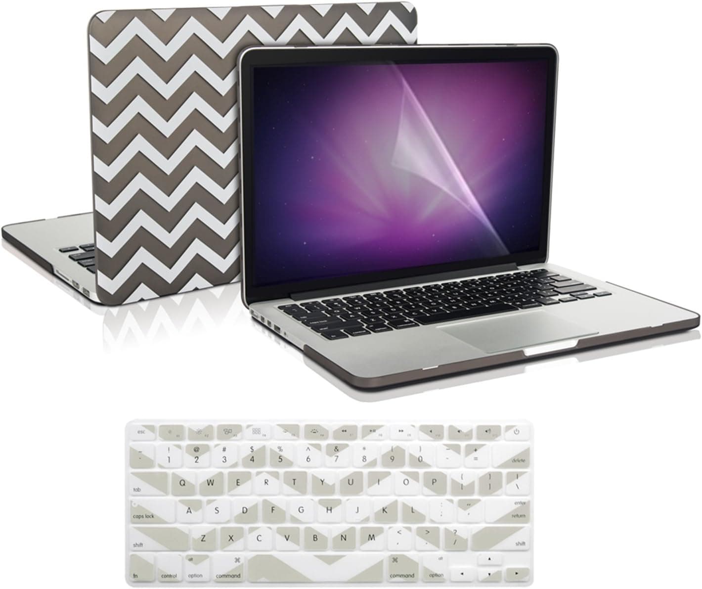 TOP CASE 3 in 1 Bundle - Chevron Series Rubberized Hard Case + Keyboard Cover + Screen Protector Compatible with Apple MacBook Pro 13.3" w./ Retina Display A1425 / A1502 (Release 2012-2015) + TOP CASE Mouse Pad - Gray