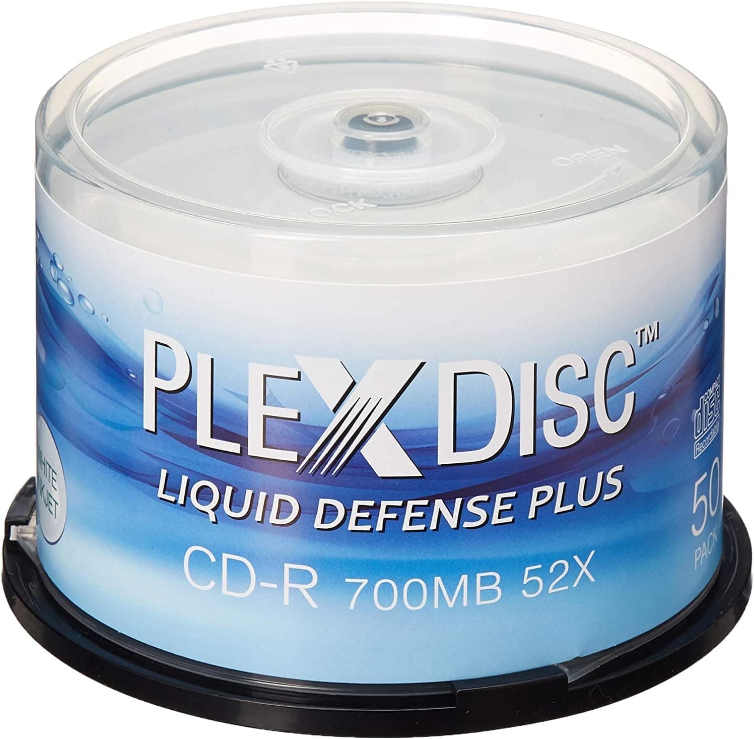 PlexDisc Water Resistant Glossy White Inkjet Printable CD-R 52x 700MB 80 Min, 50 Disc Spindle