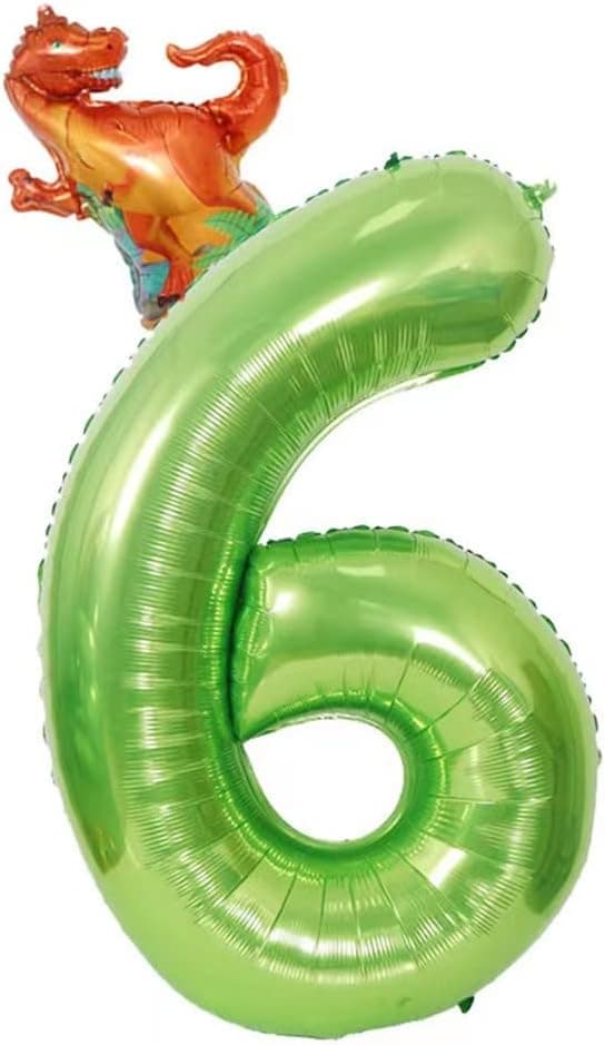 40 Inch Green Number 6 Dinosaur Balloons Set, 6th Birthday Balloons For Kids, childrens 6th Birthday Party Decorations. (6)