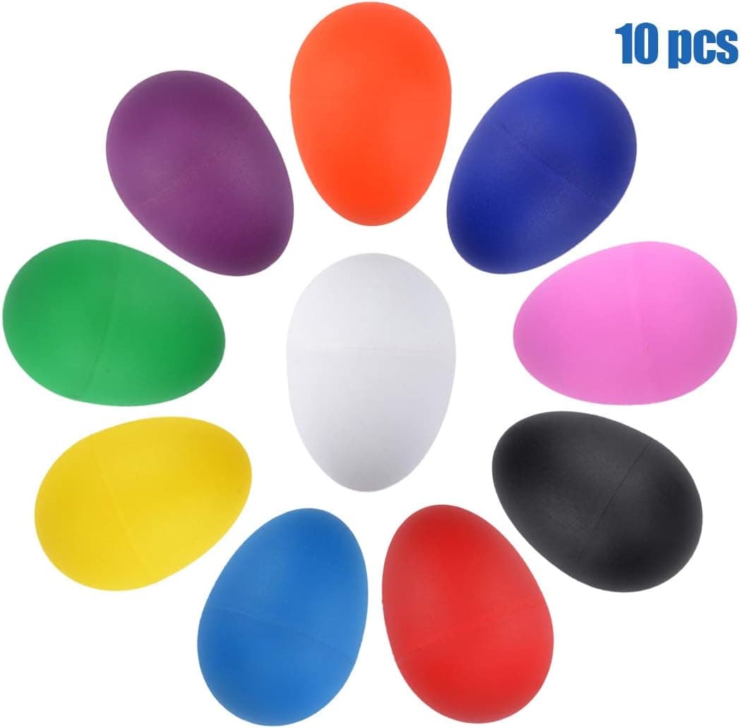 10PCS Plastic Egg Shakers Percussion Musical Egg Maracas Toys Music Learning DIY Painting(10 Colors)