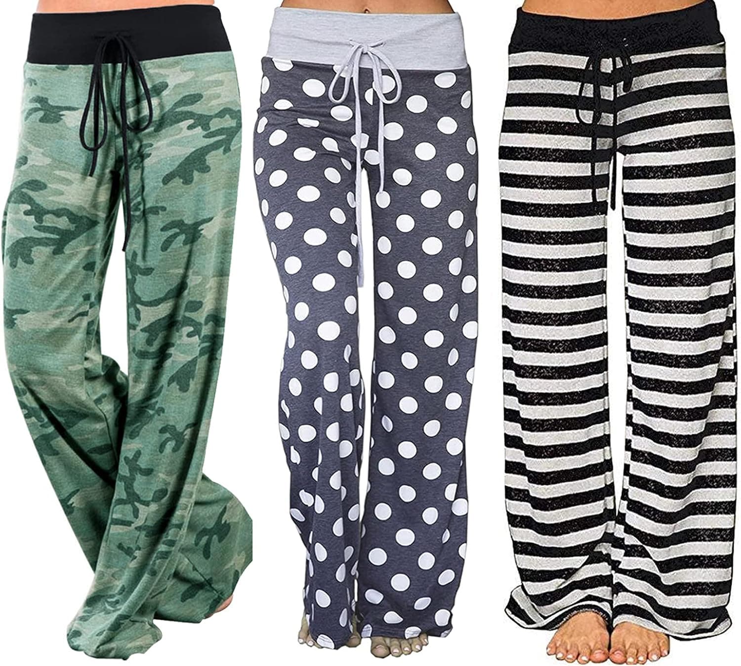 iniber Women's Comfy Pajama Pants Long Casual Drawstring Palazzo Lounge Pants Soft Wide Leg Bottoms