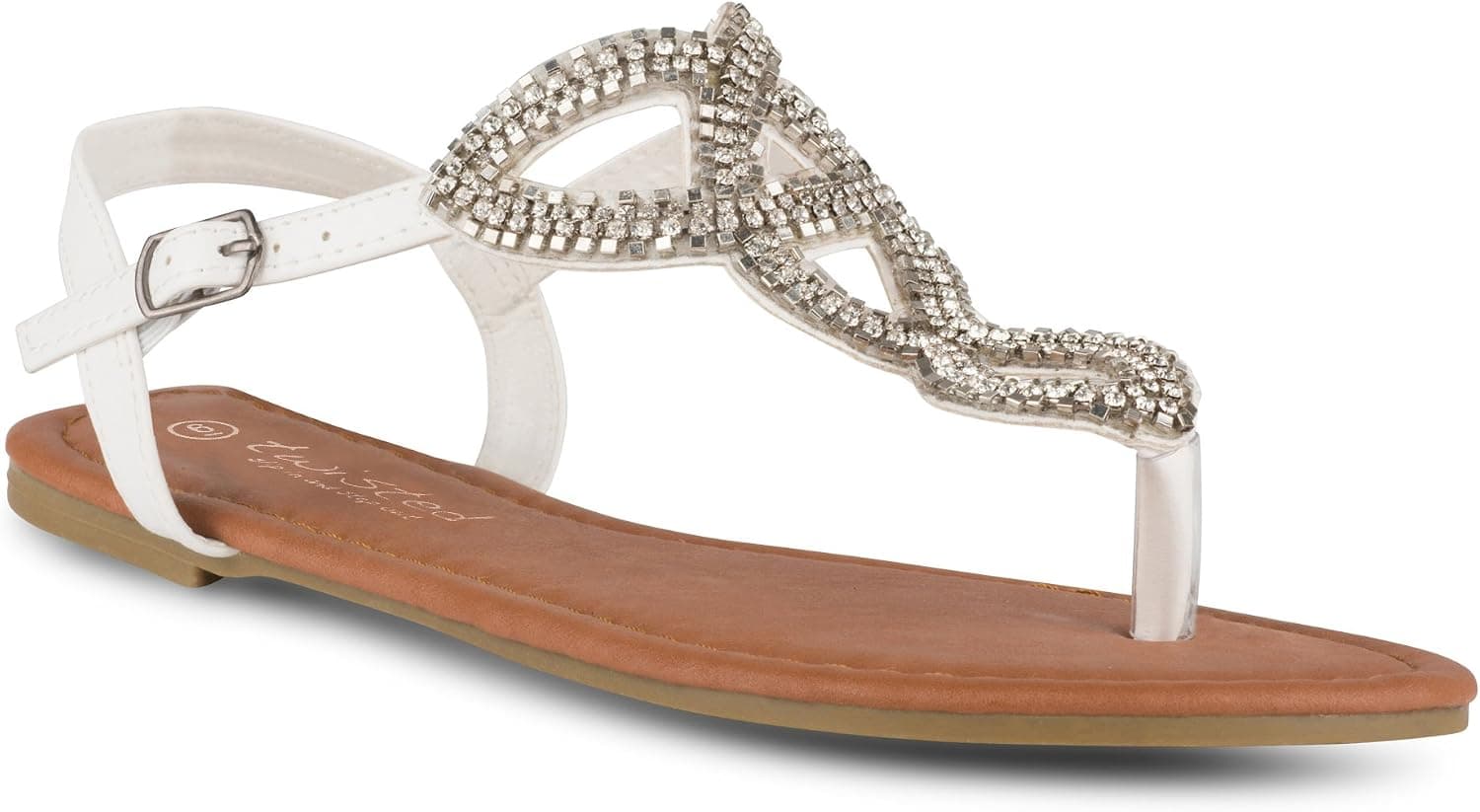 Twisted Women's Daisy Faux Leather T-Strap Sandal with Rhinestone Accents - White, Size 9