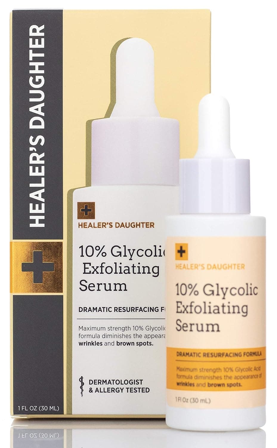 Healer's Daughter 10% Glycolic Exfoliating Serum. Resurfacing Formula Diminishes The Appearance Of Wrinkles & Brown Spots. 10% Glycolic Acid, Phytic Acid, Lactic Acid. 100% Clean Beauty 1 Fl Oz
