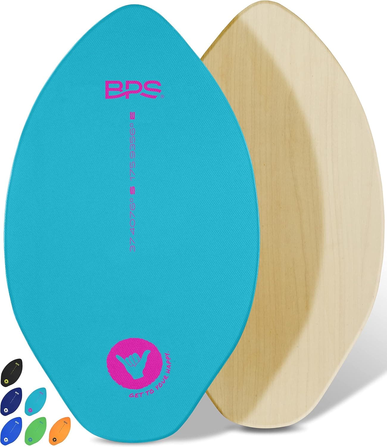 BPS New Zealand 'Shaka' Skimboard with Colored EVA Grip Pad and High Gloss Clear Coat | Wooden Skim Board with Grip Pad for Kids and Adults | Choose from 3 Sizes and Traction Pad Color