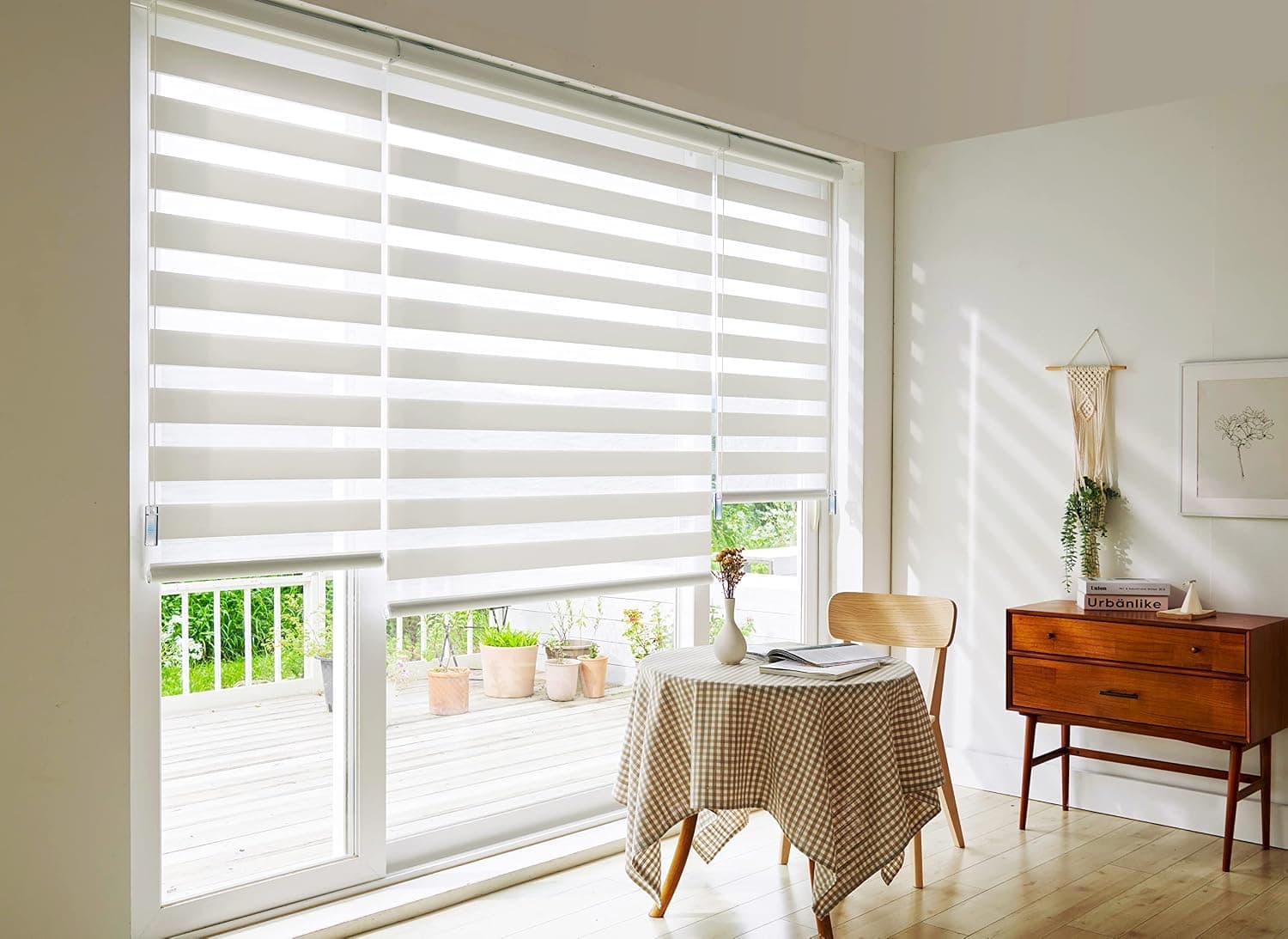 Weltex, Basic, W20 H72,White, Zebra Roller Blinds&Shades, Double Layered Shades Window Treatments Privacy Light Control for Day and Nigh