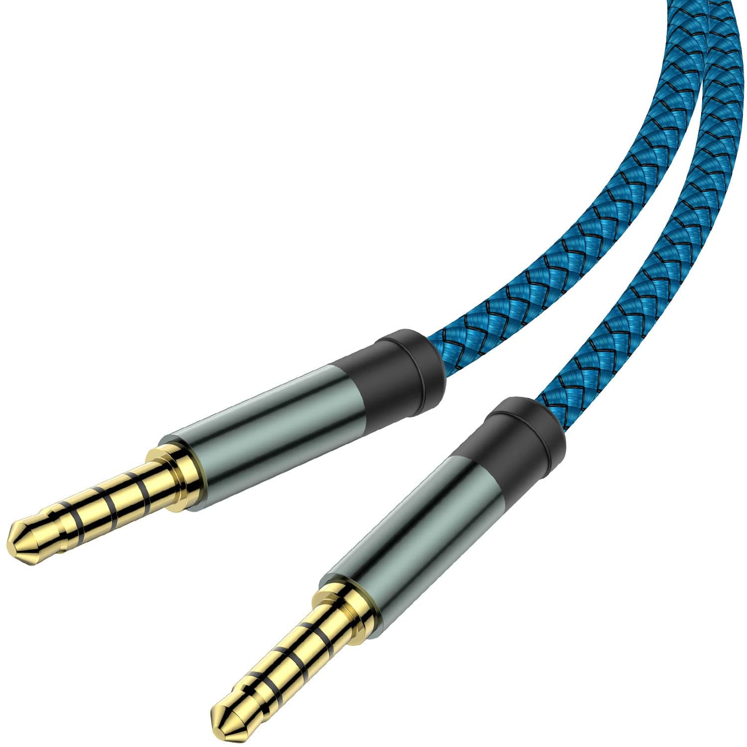 AUX Cable, [10ft / 2 Pack Copper Shell, Hi-Fi Sound] 3.5mm 1/8" Auxiliary 4 Pole Stereo Audio Nylon Braided Aux Cord Compatible Car Home Stereos,Speaker,iPhone iPod iPad,Headphones,Echo Dot(Blue)