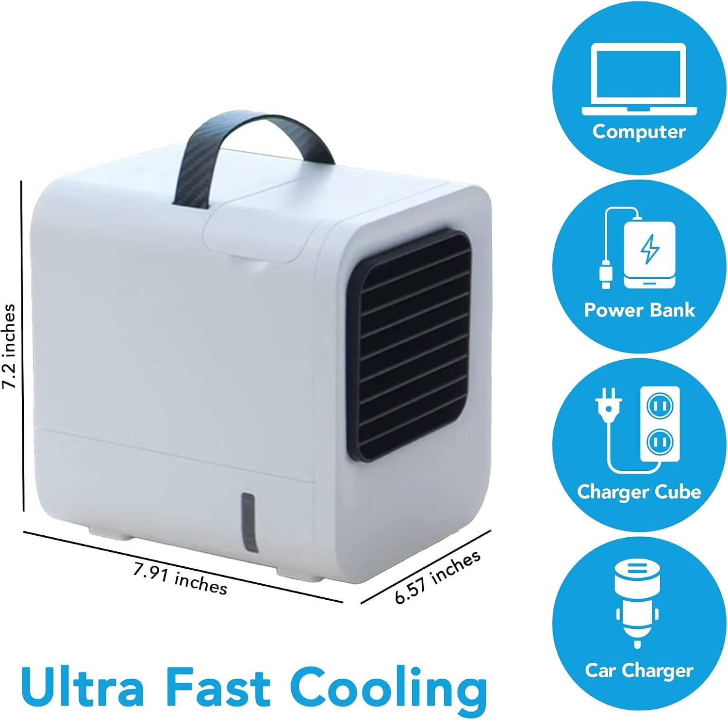 COOLEEZ Portable Cooling Fan, Evaporative Mini Air Conditioner, Personal Air Fan, Powerful, Quiet, Lightweight, Small AC for Room, Desk, Tent, Car & More, No Window Needed