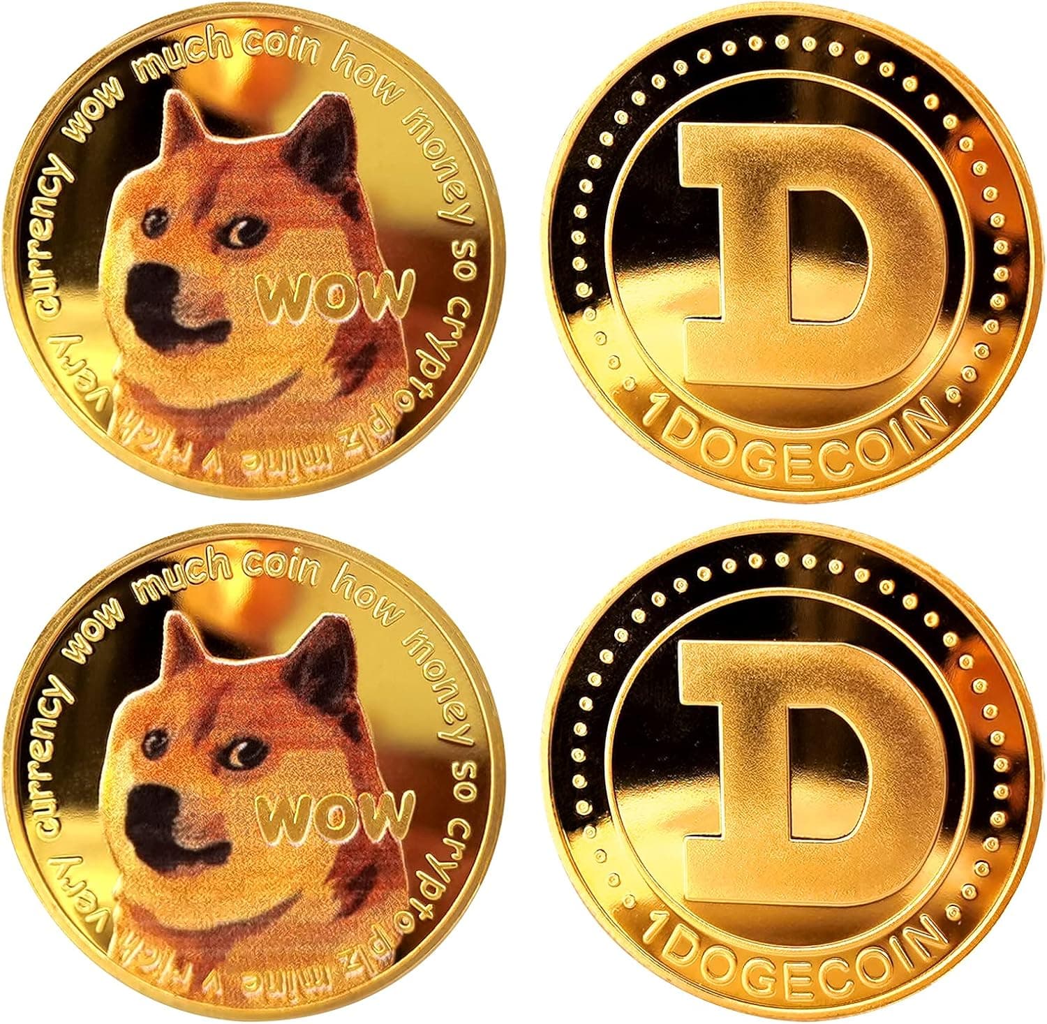 Dogecoin Coin Set 2021 Edition - 4Pcs Gold Plated Doge Coin with Protective Case HODL Cryptocurrency Coins 1oz Gold Plated Dogecoin Token Shiba Inu Dog, Gift for Dogecoin Lovers