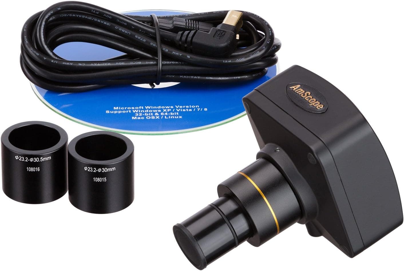 AmScope MU1400 14MP Digital Microscope Camera for Still and Video Images, 40x Magnification, 0.5x Reduction Lens, Eye Tube or C-Mount, USB 2.0 Output, Includes Software