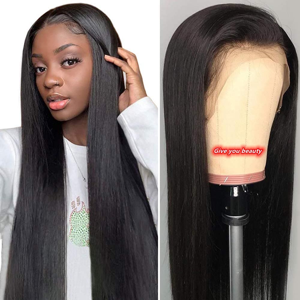 FELICIA Hair 13x4 Lace Front Human Hair Wigs Straight Wigs Brazilian Virgin Human Hair 150% Density Pre plucked Brazilian Human Hair Lace Wigs with Baby Hair For Woman (30 inch, Natural color)