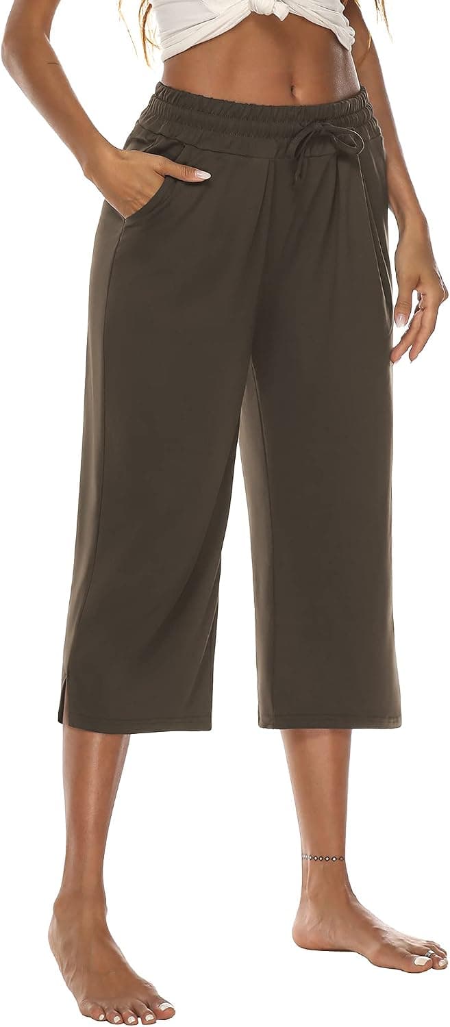 DIBAOLONG Womens Capri Pants Wide Leg Crop Pants Loose Comfy Drawstring Lounge Pajama Yoga Capris for Women with Pockets