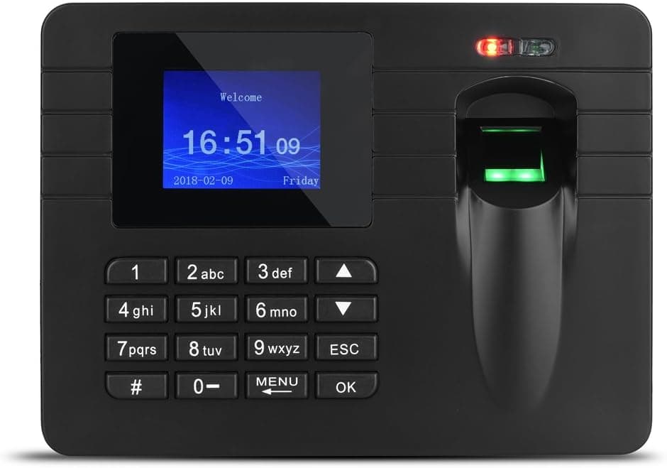 fosa Digital Fingerprint Biometric Assistance Trench Machine, 2.4 Inch TFT Display, U Disk Support, Employee Time Clock Recorder(Us Plug)