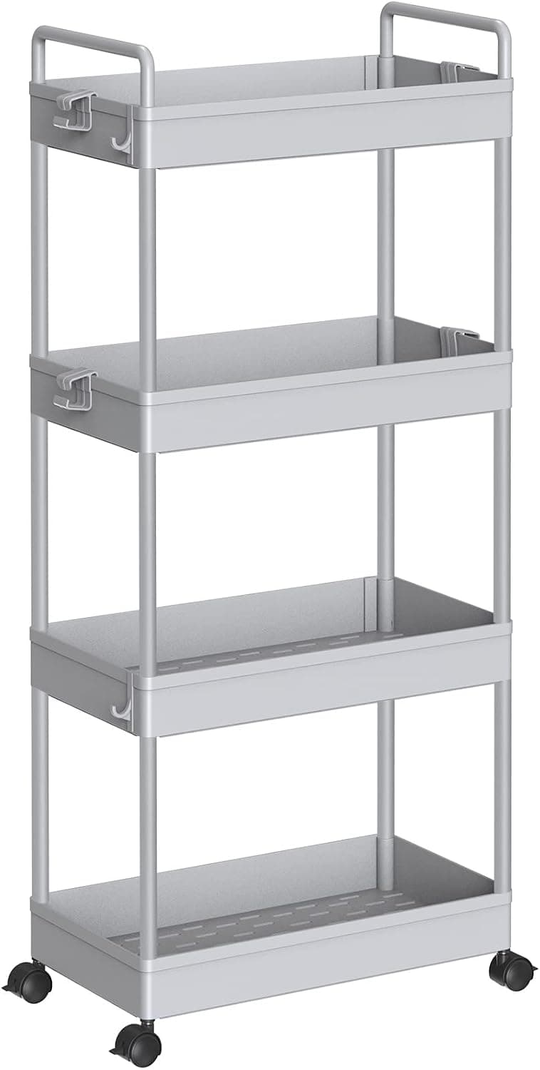 SOLEJAZZ Rolling Storage Cart, 4 Tier Bathroom Organizer Slide Out Utility Cart, Mobile Shelving Unit Organizer Standing Rack for Kitchen, Bathroom, Laundry Room, Gray