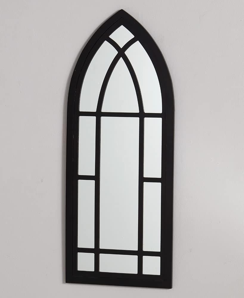 The Lakeside Collection Wall Hanging Cathedral Style Mirror with Window Frame Look - Black