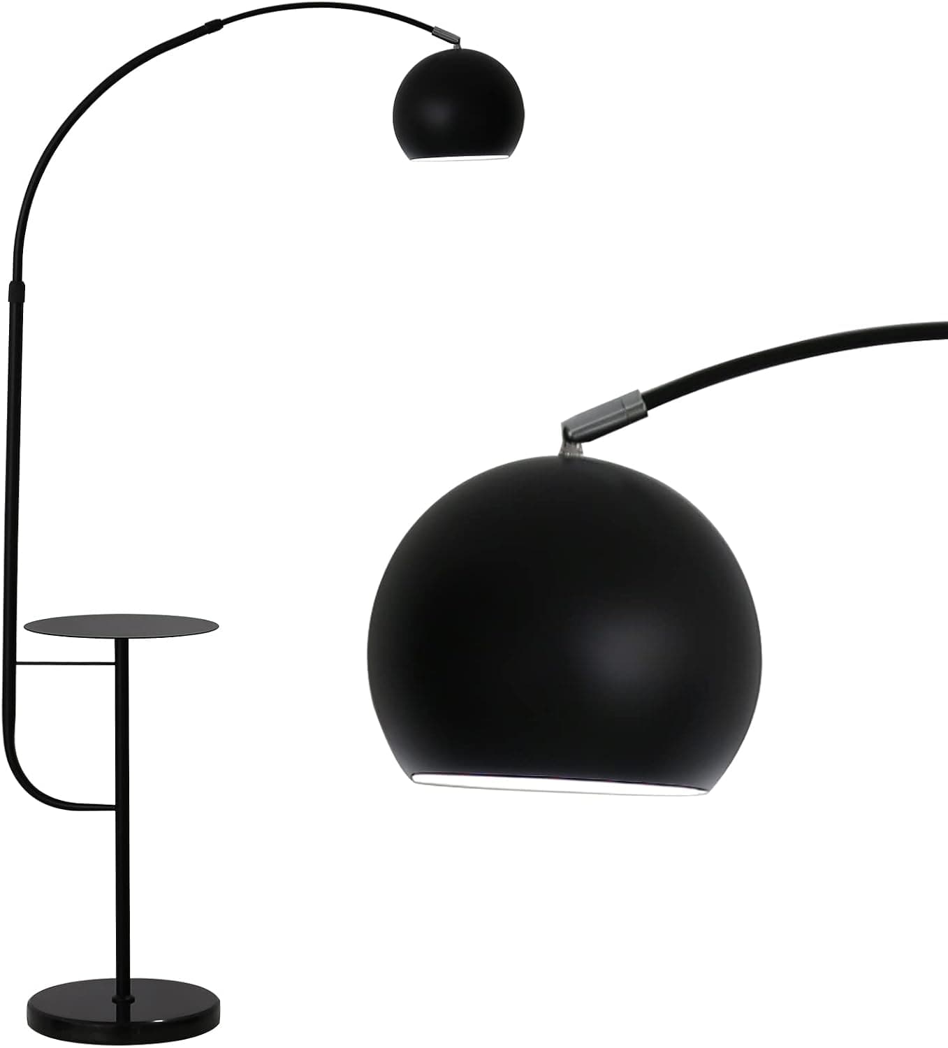 O'NEELDY Modern Arc Floor Lamp with Table, Black Marble Base 79" Tall Arched Standing Light Fixtures for Reading, Living Room, Bedroom, Office, Footswitch-12W