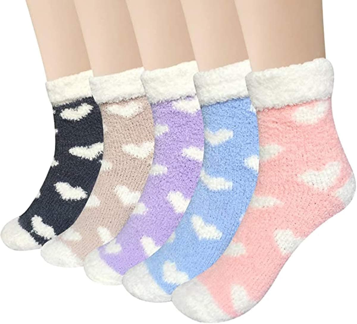 5 Pairs Womens Fuzzy Socks Fluffy Cute Animal Warm Winter Slipper Cozy Fuzzy Socks for Women (Black)