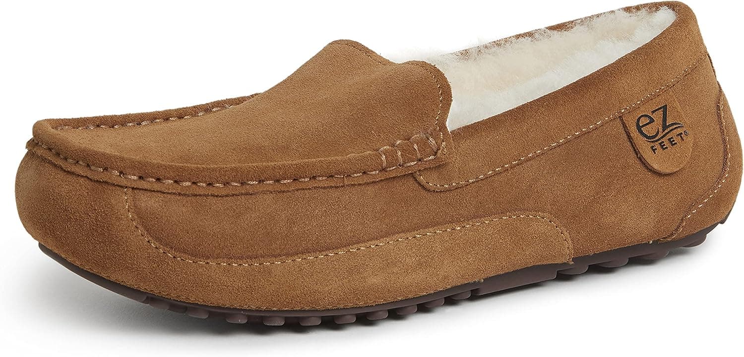 EZ Feet Men's Indoor Outdoor Shearling Breathable Slip-On Moccasins Slipper
