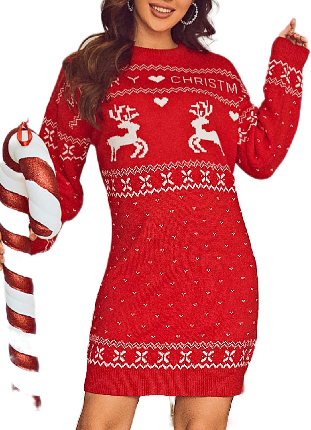 Glamaker Women Cute Ugly Christmas Oversized Sweater Dress Pullover Holiday Sweater