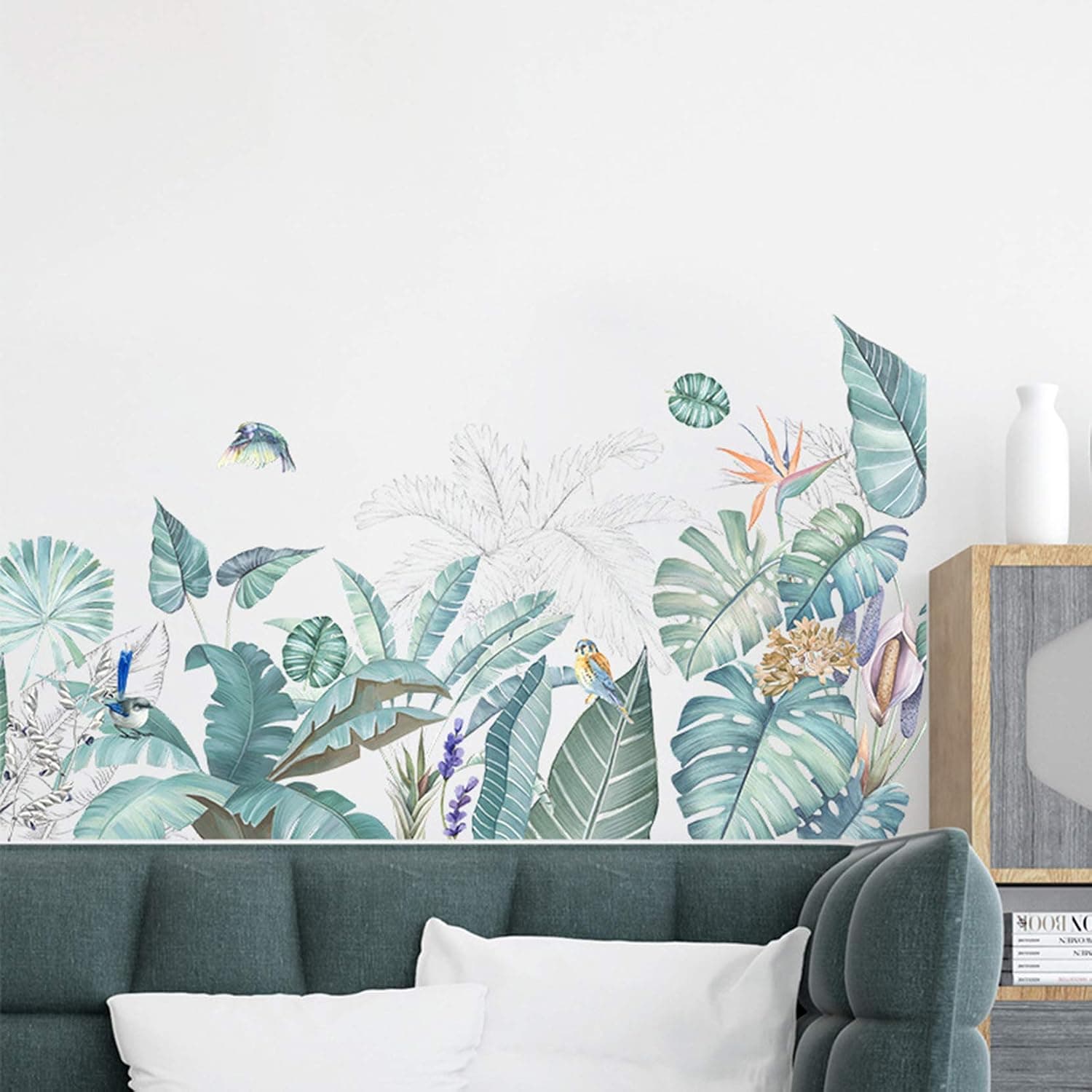 MOLANCIA Green Plants Wall Decals, Tropical Natural Plant Wall Art Decor, Fresh Leaves Wallpaper, Fresh Tree Leaf Vinyl Mural, Removable Wall Stickers for Living Room Nursery Room Bedroom #1