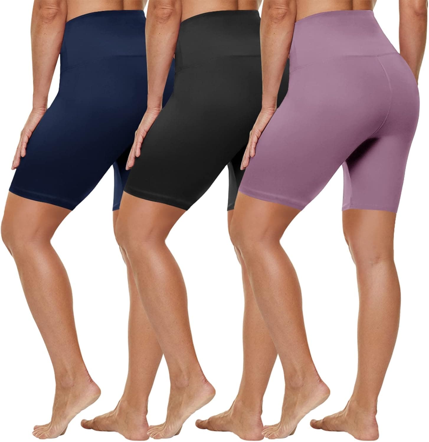 HLTPRO 3 Pack Biker Shorts for Women(Reg & Plus Size) - High Waist Buttery Soft 8" Womens Shorts for Workout, Yoga, Running