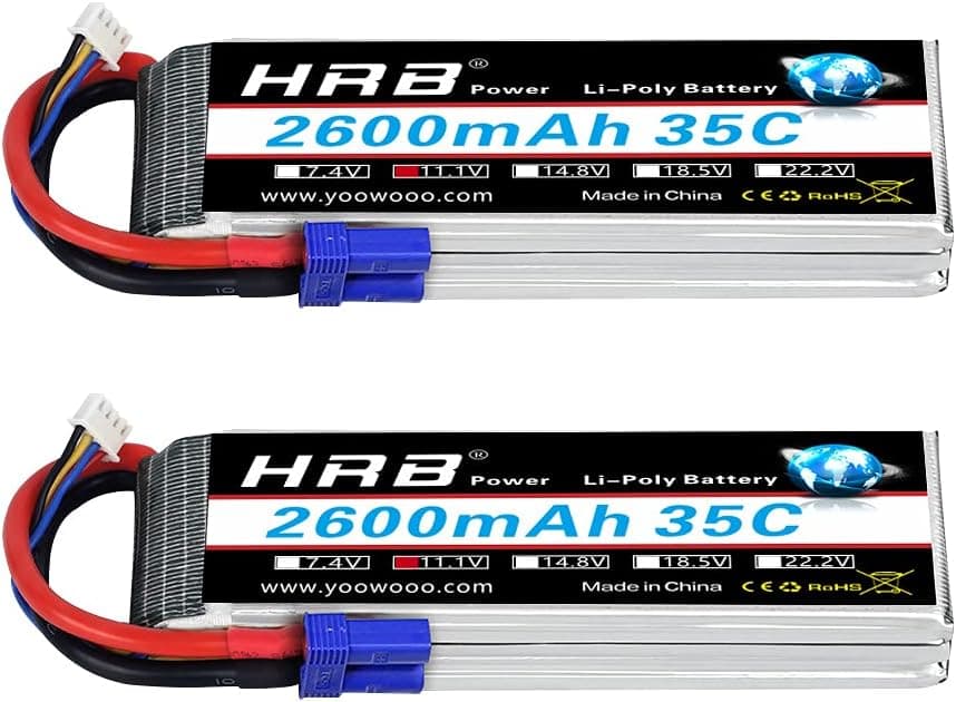 HRB 2Packs 11.1V 2600mAh 3S LiPo Battery 35C EC3 Compatible with RC Airplane Helicopter Car Truck Boat Drone and FPV