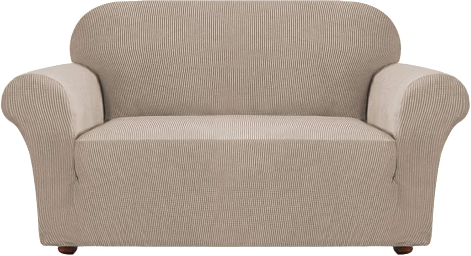 Turquoize Stretch Sofa Slipcover Loveseat Cover Couch Covers for 2 Cushion Couch 1 Piece Sofa Slipcover for Living Room with Jacquard Fabric and Elastic Bottom Pet Furniture Protector (Loveseat,Khaki)