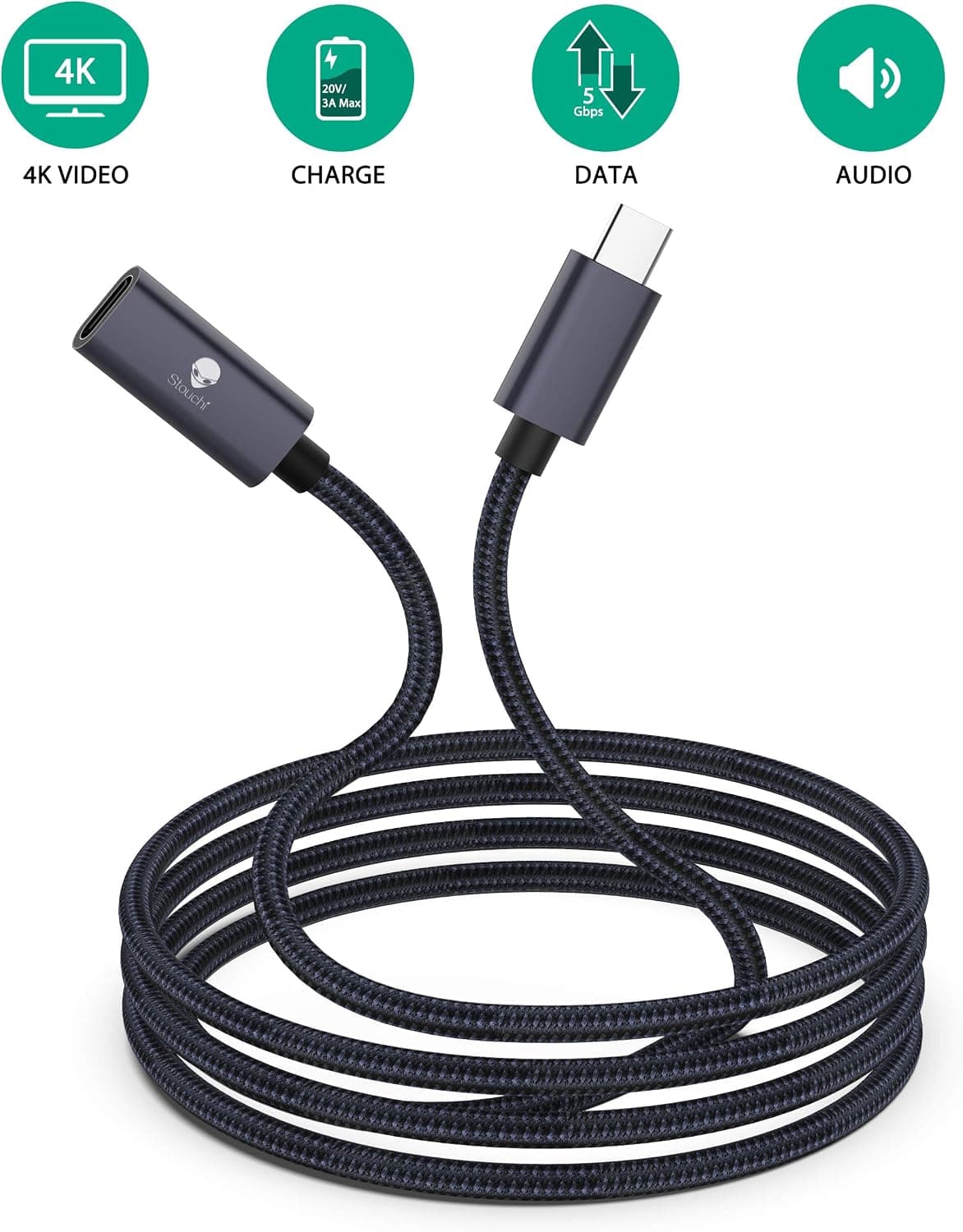 USB C Extension Cable，Stouchi USB Type C Male to Female Fast Charging & Audio Data Transfer Cable Compatible for Nintendo Switch, Thunderbolt 3 MacBook Pro, Google Pixel 2 2 XL 3（3.3 FT）