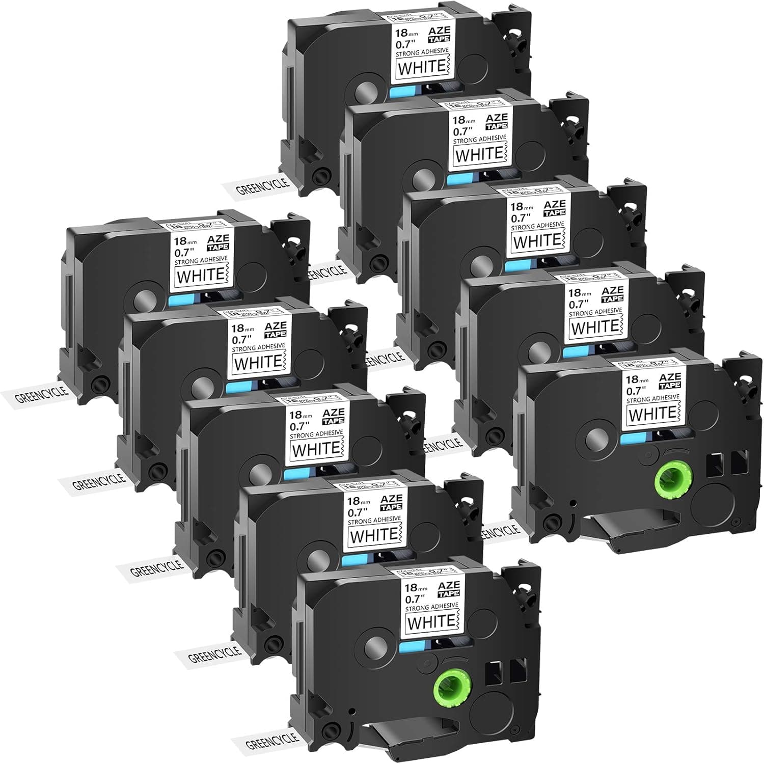 GREENCYCLE Extra Strength Adhesive Black on White Label Tape Compatible for Brother TZE-S241 TZS241 AZES241 3/4" 18mm for PT2730, PTD400, PTD400AD, PTD400VP, PT-D450, PTD600, PTP700, PTP710BT-10 Pack