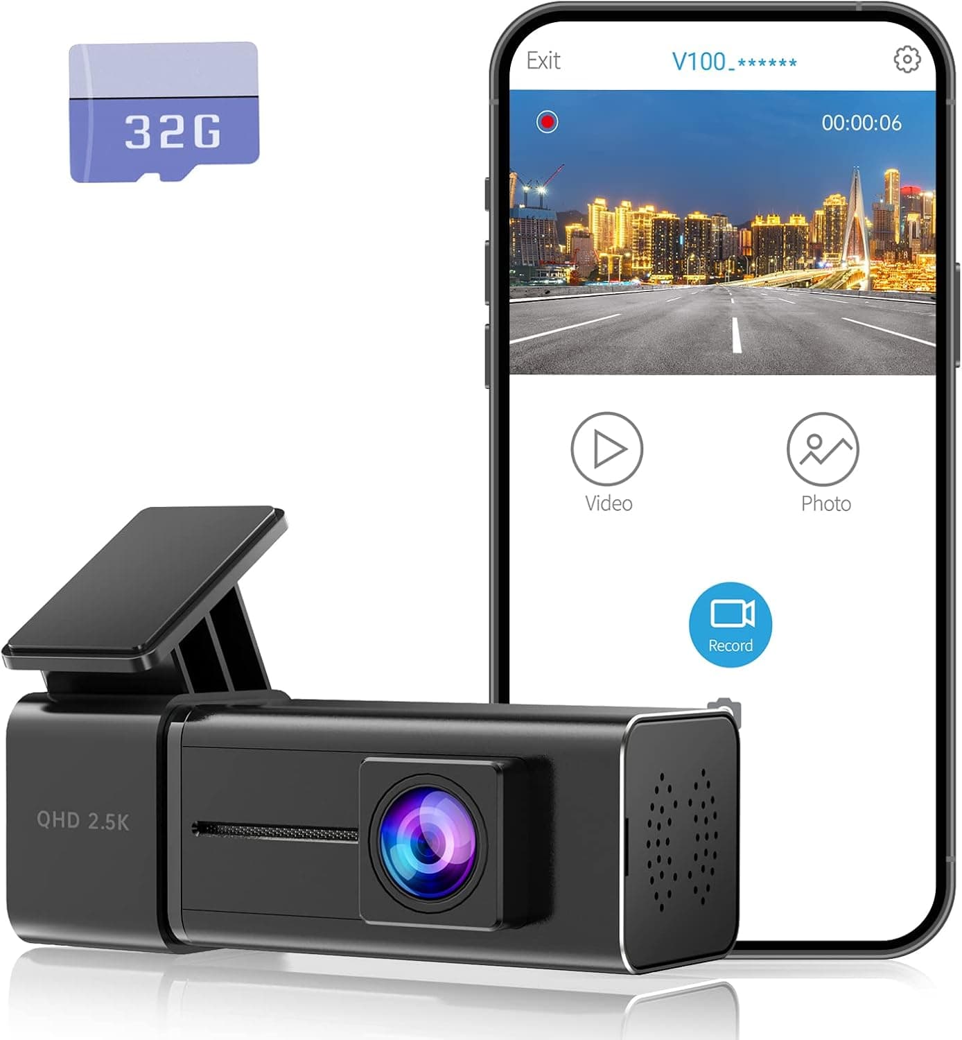 Dash Cam QHD WiFi 2560/1440P Car Camera, Dash Camera for Cars, Front Dashcam for Car with Super Night Vision, Free 32GB SD Card, Loop Recording, 24 Hours Parking Mode, G-Sensor, APP, Support 256GB Max