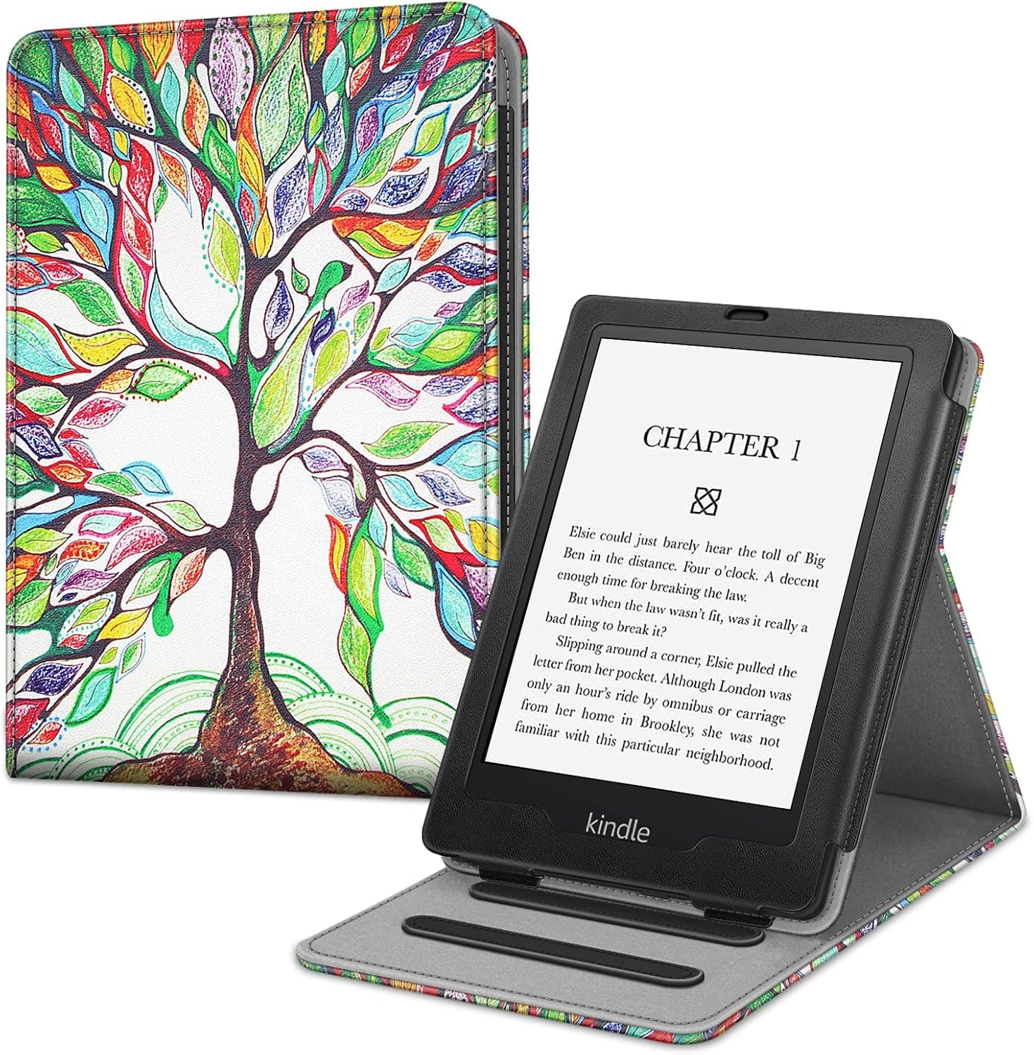 Fintie Flip Case for 6.8" Kindle Paperwhite (11th Generation-2021) and Kindle Paperwhite Signature Edition - Slim Fit Vertical Multi-Viewing Stand Cover with Auto Sleep/Wake, Love Tree