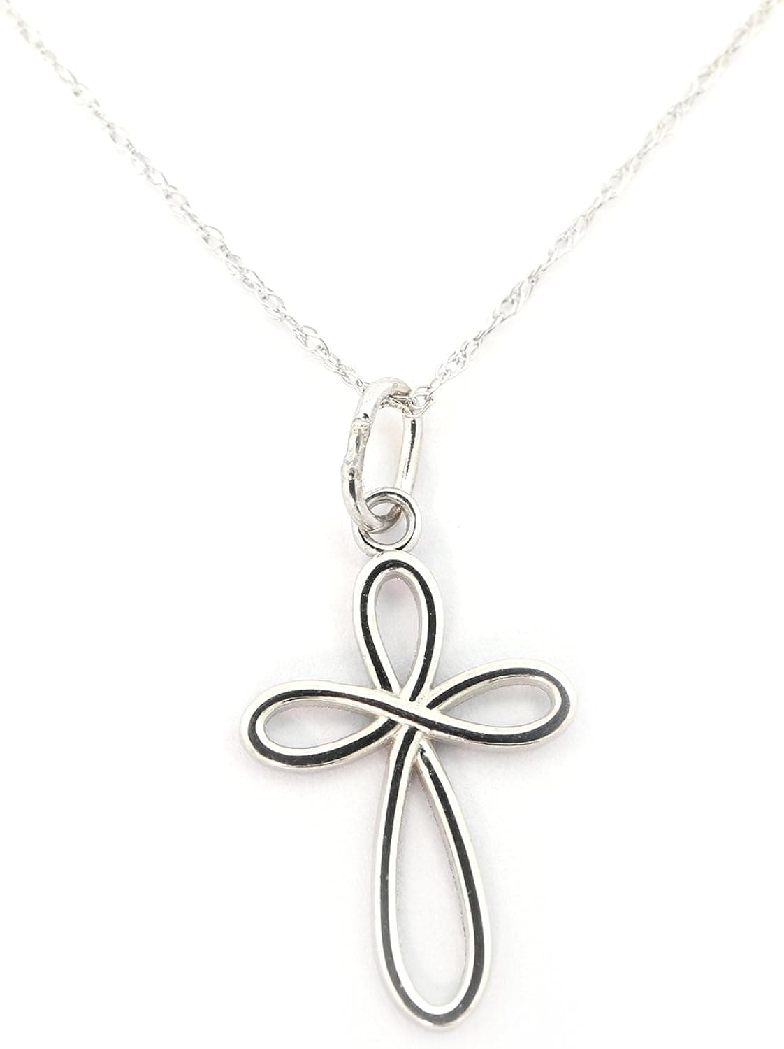 Beauniq 14k White Gold Infinity Open Cross Pendant Necklace