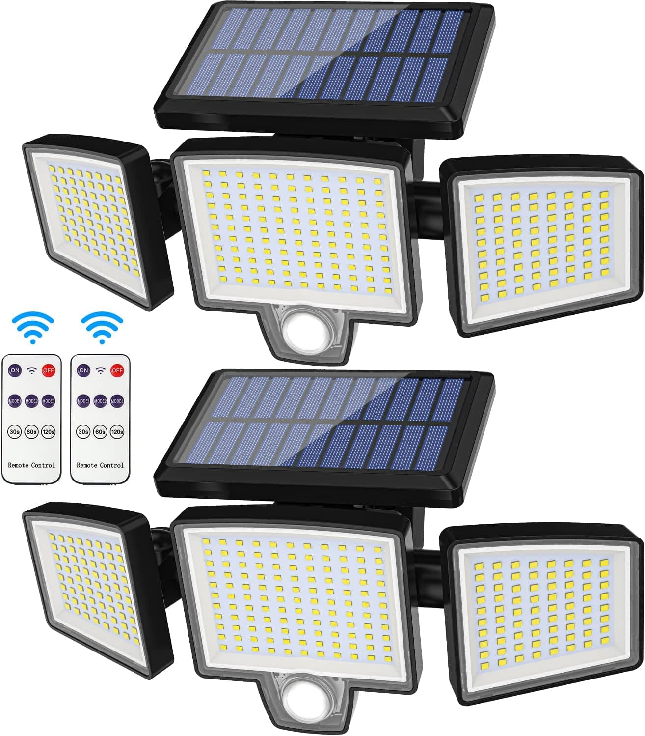 Becament Solar Outdoor Lights, 265 LED 1500LM Solar Motion Security Lights Outdoor, Remote Control, IP65 Waterproof, Flood Lights Solar Powered, 3 Adjustment Heads Wall Lights with 3 Modes, 2 Pack