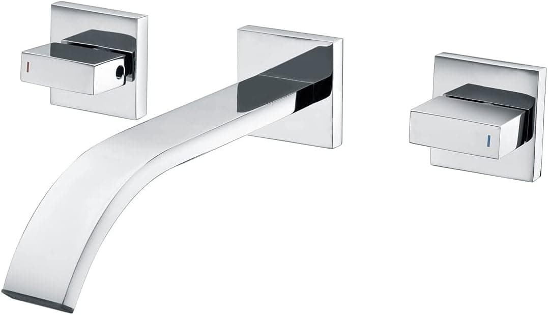 Sumerain Wall Mount Lavatory Faucet Two Handle Bathroom Faucet Brass Chrome