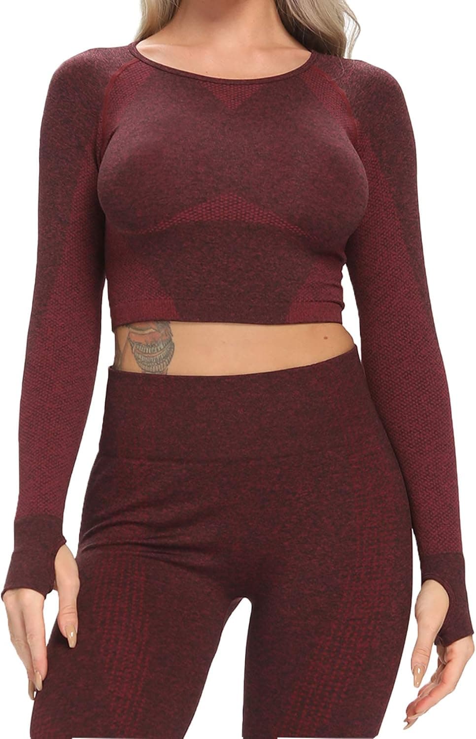 RIOJOY Womens Seamless Long Sleeve Yoga Crop Top Thumb Hole Sportswear Fitted Gym Running Shirts