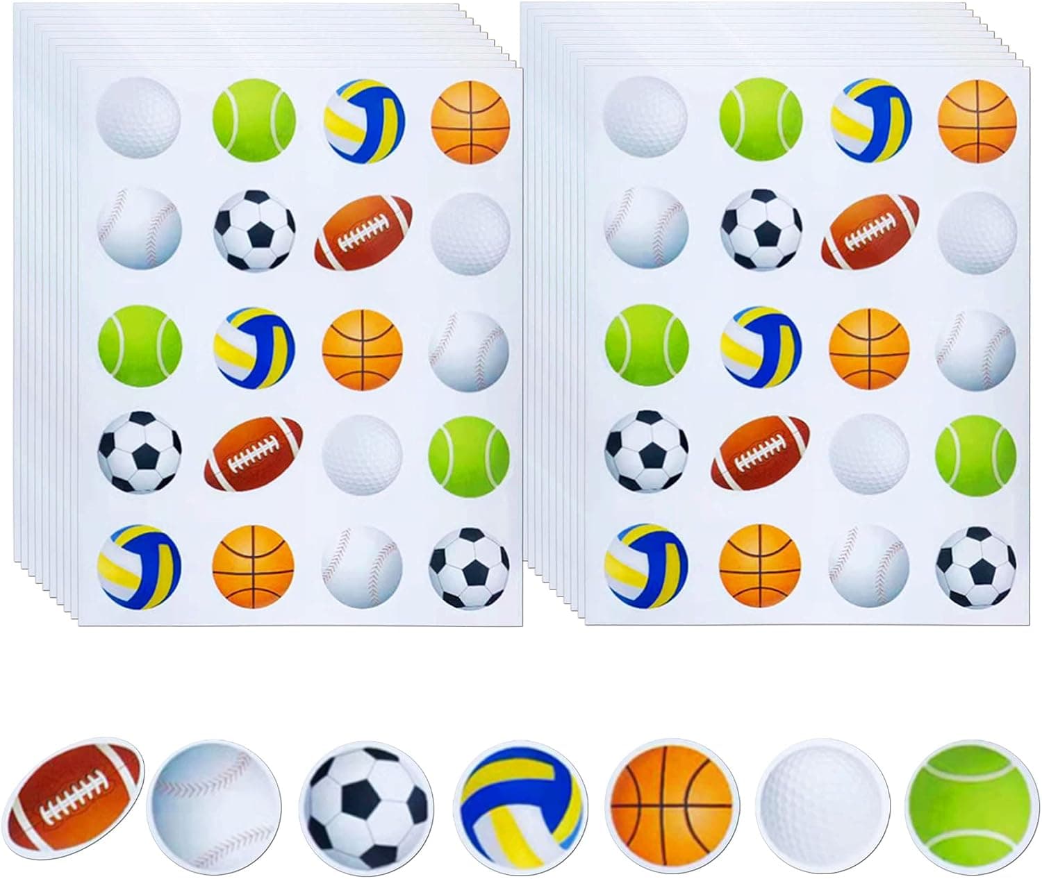 500 Pieces Mixed Sports Balls Stickers 1.38 Inch Stickers Basketball Baseball Soccer Ball Football Tennis Golf Volleyball for Sports Themed Scrapbooks Cards Birthday School Party Decorative Stickers