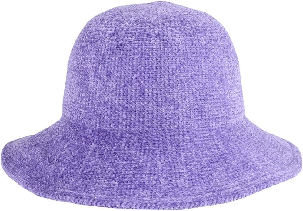 Women Girls Chenille Bucket Hats Vintage Winter Autumn Fisherman Hat Solid Color Cap